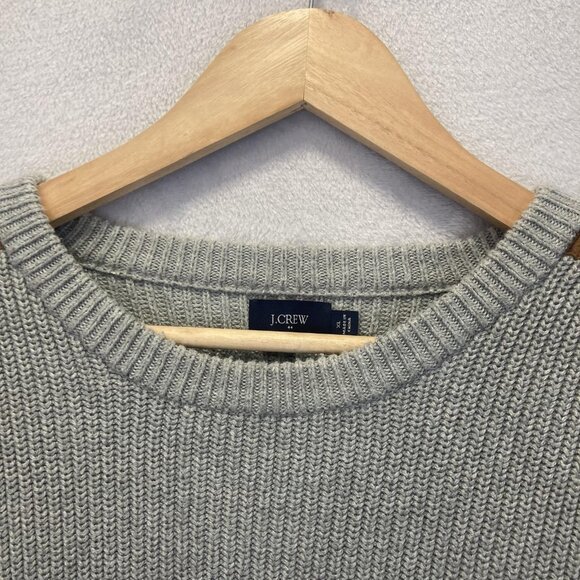 J Crew Knit Sweater Mens XL Gray Brown Shoulder Patch Crewneck Pullover Heavy - Picture 12 of 16